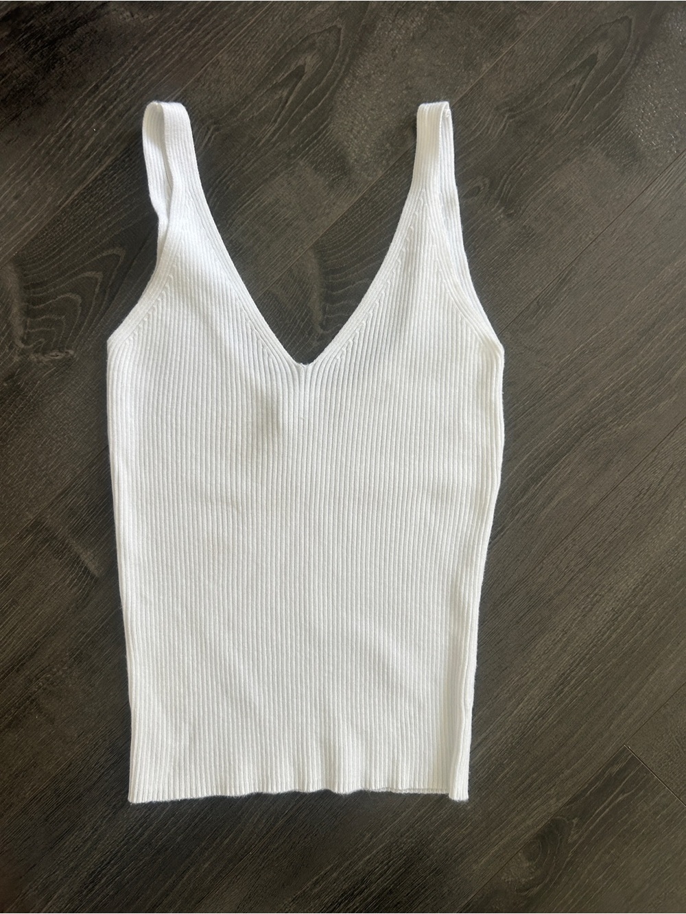 Mango White Ribbed V-Neck Tank